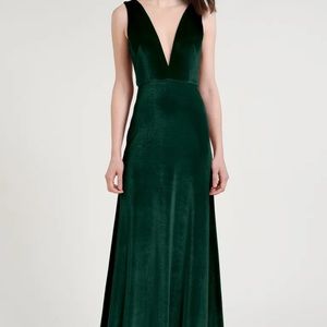 Jenny Yoo Logan Emerald Green Velvet Dress Bridesmaid BHLDN
